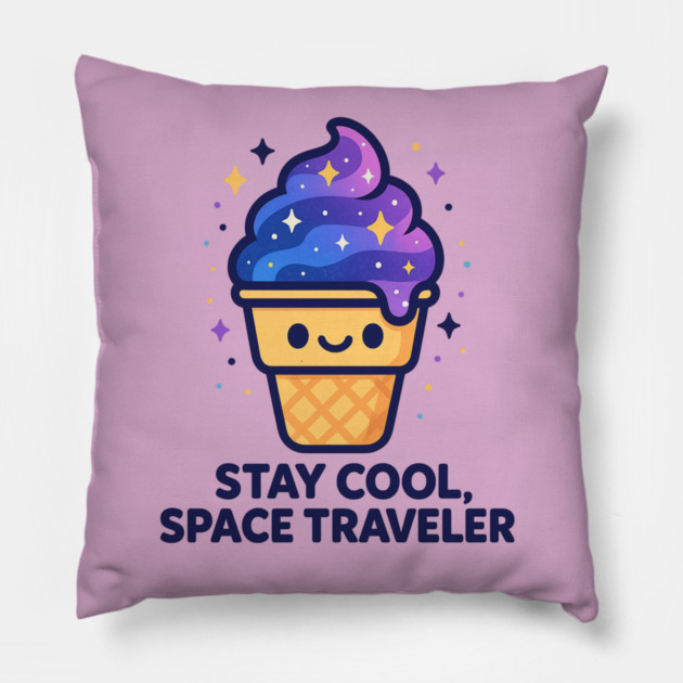 Stay Cool Space Traveler – Cosmo Bites Kawaii Galaxy Ice Cream Design Pillow by Anne Lee