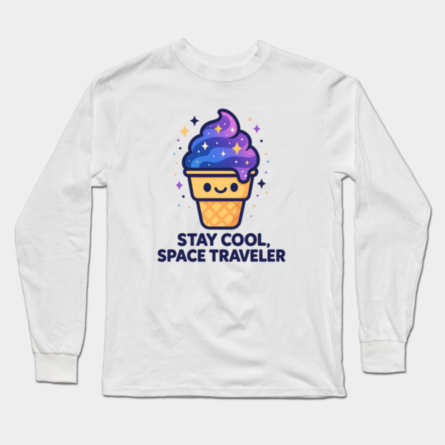 Stay Cool Space Traveler – Cosmo Bites Kawaii Galaxy Ice Cream Design Long Sleeve T-Shirt by Anne Lee