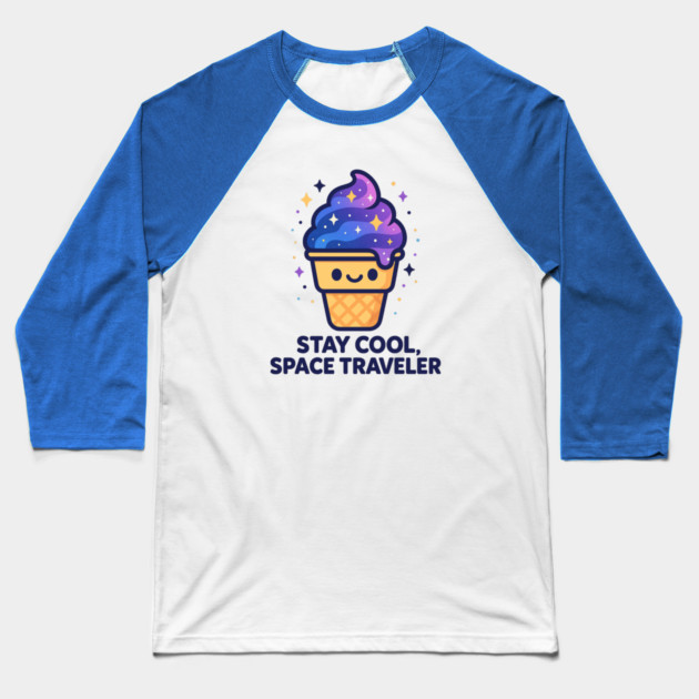 Stay Cool Space Traveler – Cosmo Bites Kawaii Galaxy Ice Cream Design Baseball T-Shirt by Anne Lee