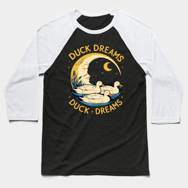 Quirky Duck Dreams Retro Design Baseball T-Shirt by Urbanprint