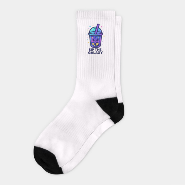 Sip the Galaxy – Cosmo Bites Kawaii Cosmic Drink Design Socks by Anne Lee