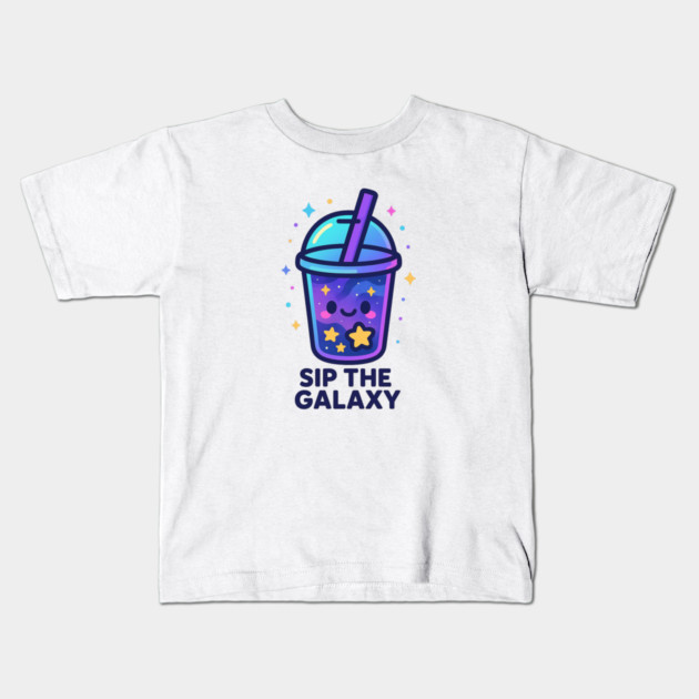 Sip the Galaxy – Cosmo Bites Kawaii Cosmic Drink Design Kids T-Shirt by Anne Lee