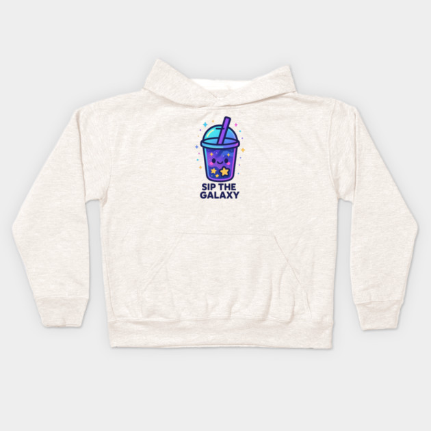 Sip the Galaxy – Cosmo Bites Kawaii Cosmic Drink Design Kids Hoodie by Anne Lee