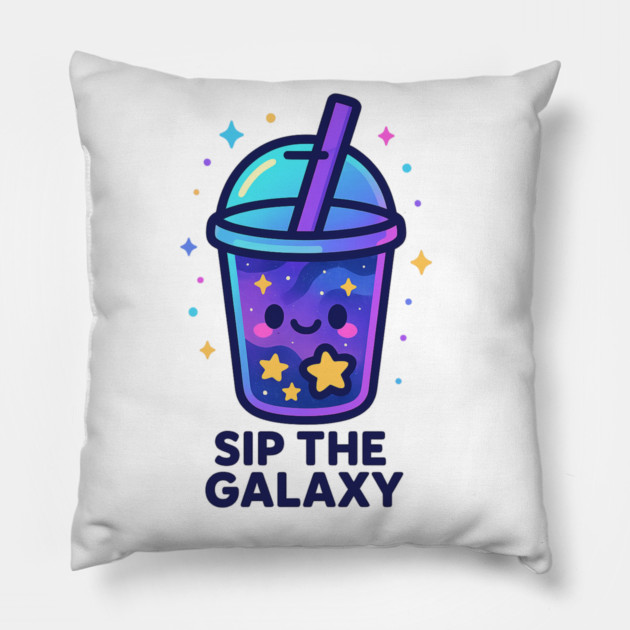 Sip the Galaxy – Cosmo Bites Kawaii Cosmic Drink Design Pillow by Anne Lee
