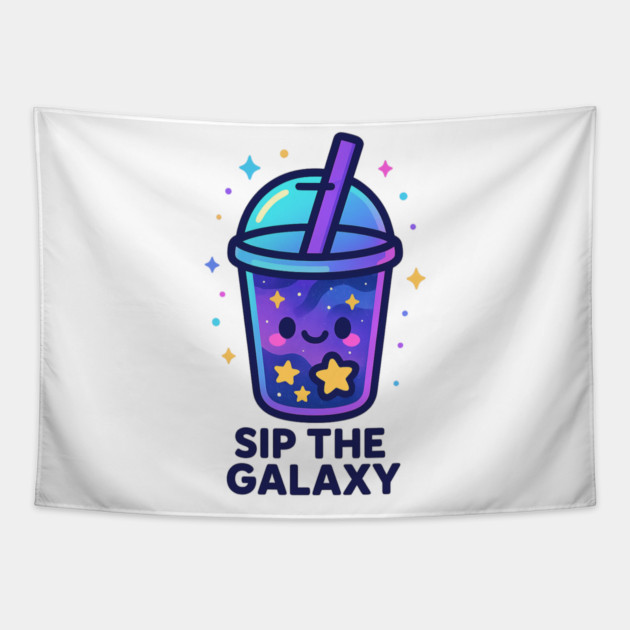 Sip the Galaxy – Cosmo Bites Kawaii Cosmic Drink Design Tapestry by Anne Lee