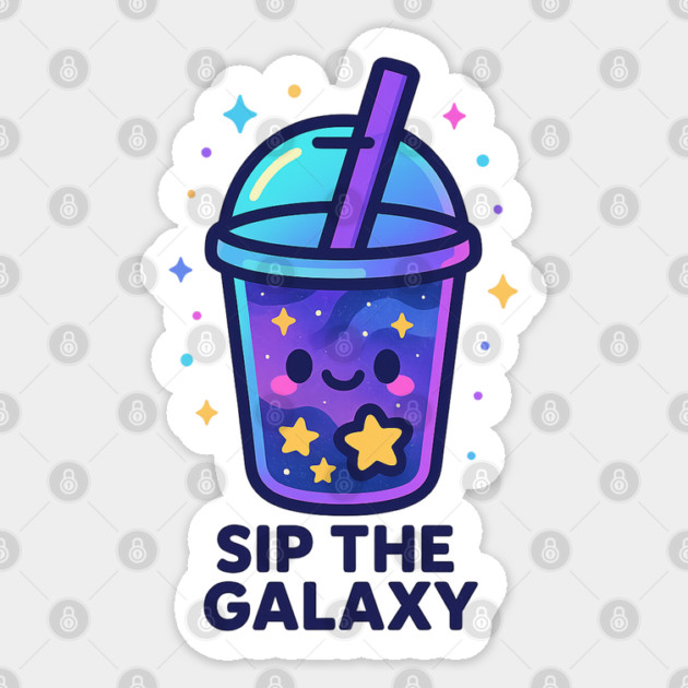 Sip the Galaxy – Cosmo Bites Kawaii Cosmic Drink Design Sticker by Anne Lee