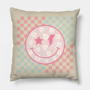 Smiley Face Flower Star Lightning Bolt Checkered Preppy Pillow
