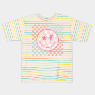 Smiley Face Flower Star Lightning Bolt Checkered Preppy Kids T-Shirt