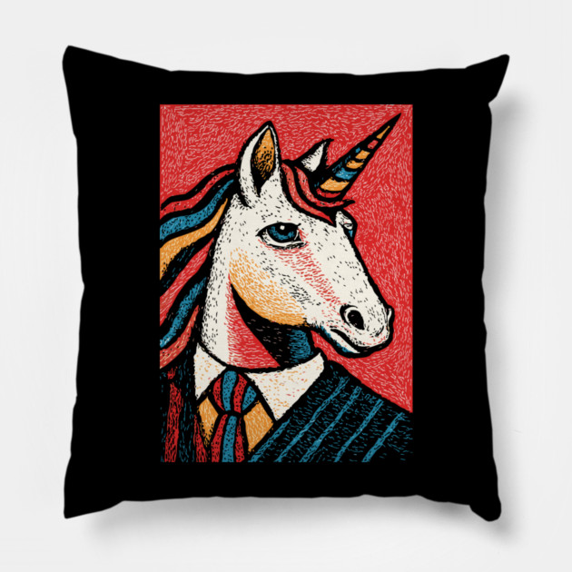Majestic Unicorn in Business Attire Surreal Art Pillow by TuncGK