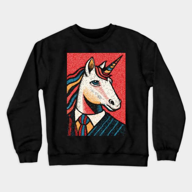 Majestic Unicorn in Business Attire Surreal Art Crewneck Sweatshirt by TuncGK