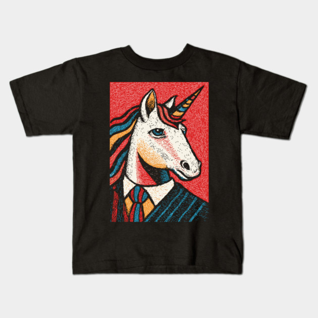 Majestic Unicorn in Business Attire Surreal Art Kids T-Shirt by TuncGK