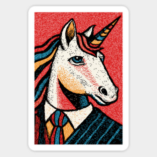 Majestic Unicorn in Business Attire Surreal Art Magnet