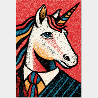 Majestic Unicorn in Business Attire Surreal Art Posters and Art