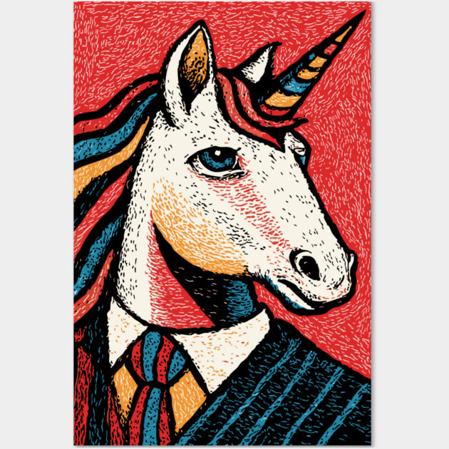 Majestic Unicorn in Business Attire Surreal Art Wall Art by TuncGK