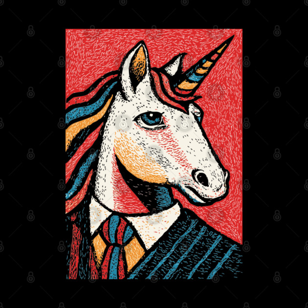 Majestic Unicorn in Business Attire Surreal Art by TuncGK