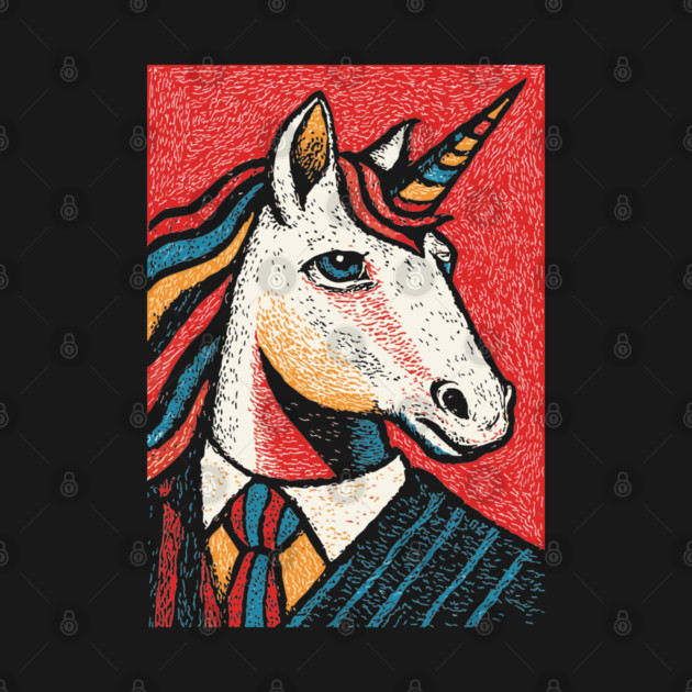 Majestic Unicorn in Business Attire Surreal Art by TuncGK