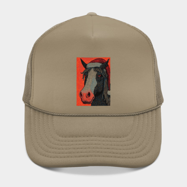 Festive Horse Wearing Santa Hat Christmas Art by TuncGK