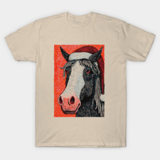 Festive Horse Wearing Santa Hat Christmas Art T-Shirt