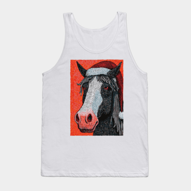 Festive Horse Wearing Santa Hat Christmas Art Tank Top by TuncGK