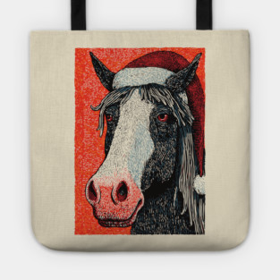 Festive Horse Wearing Santa Hat Christmas Art Tote
