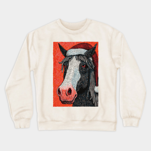 Festive Horse Wearing Santa Hat Christmas Art Crewneck Sweatshirt by TuncGK