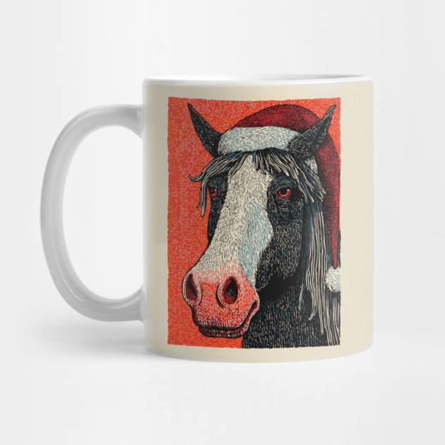 Festive Horse Wearing Santa Hat Christmas Art by TuncGK