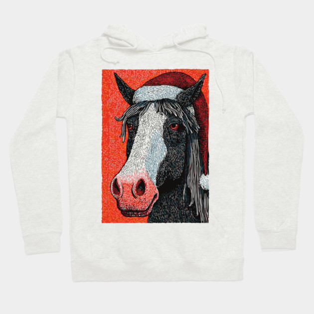 Festive Horse Wearing Santa Hat Christmas Art Hoodie by TuncGK