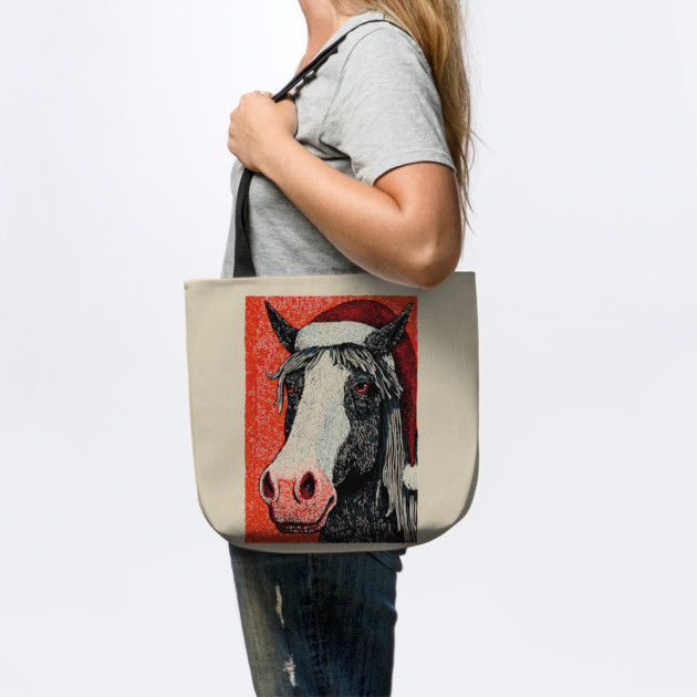 Festive Horse Wearing Santa Hat Christmas Art by TuncGK