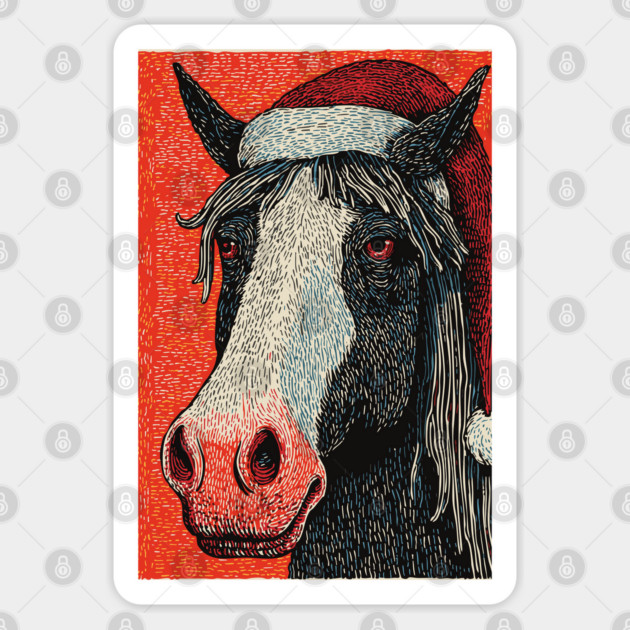 Festive Horse Wearing Santa Hat Christmas Art Sticker by TuncGK