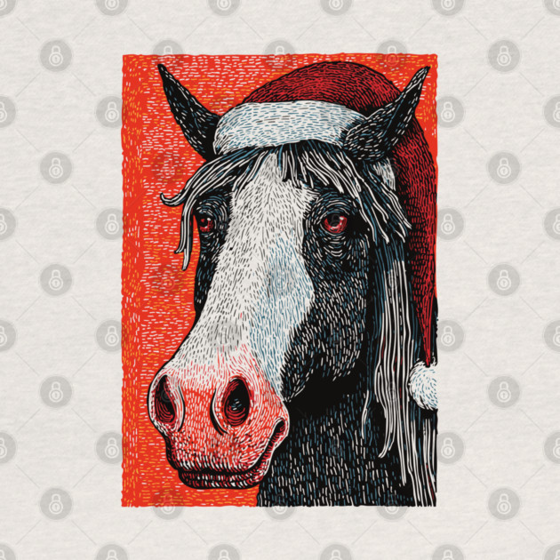 Festive Horse Wearing Santa Hat Christmas Art by TuncGK