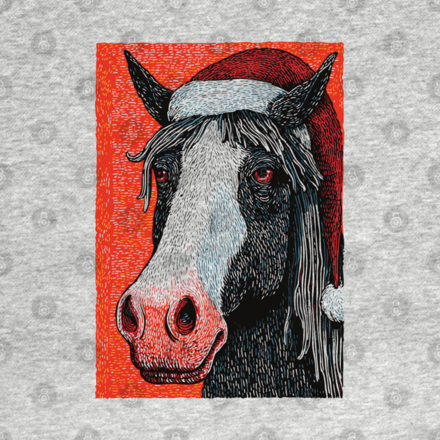 Festive Horse Wearing Santa Hat Christmas Art by TuncGK