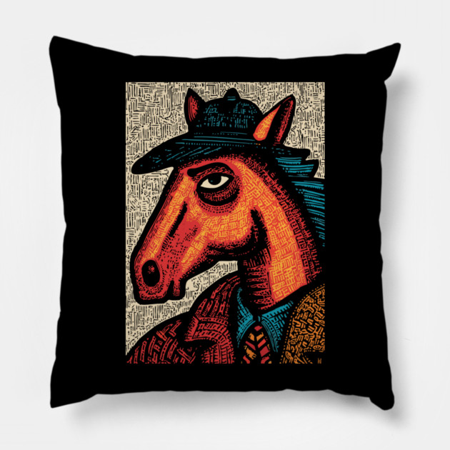 Surreal Horse Racing Gambler Pony Pillow by TuncGK