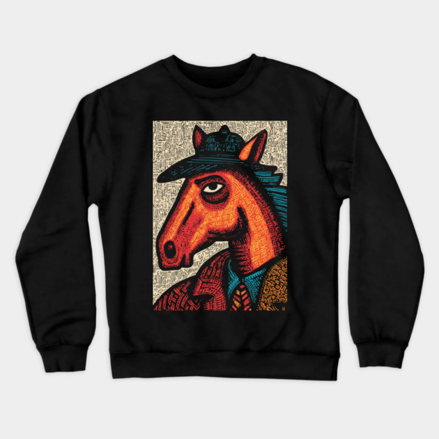Surreal Horse Racing Gambler Pony Crewneck Sweatshirt by TuncGK