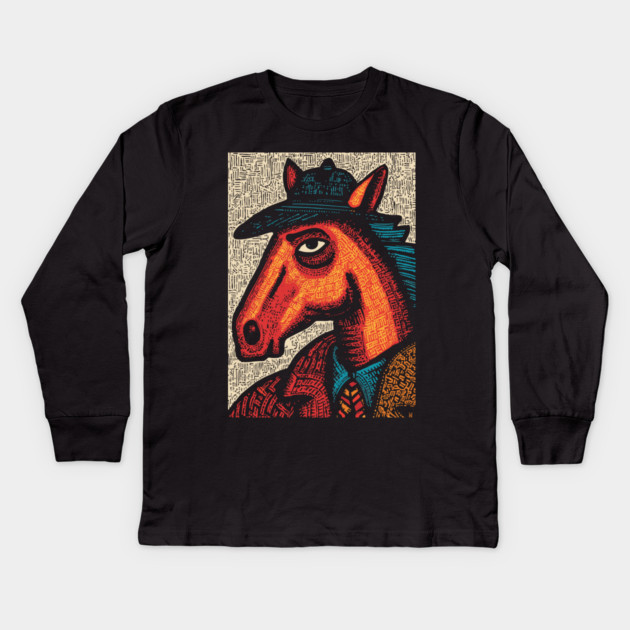 Surreal Horse Racing Gambler Pony Kids Long Sleeve T-Shirt by TuncGK