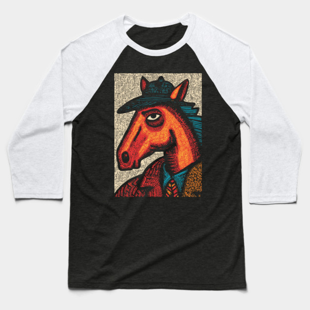 Surreal Horse Racing Gambler Pony Baseball T-Shirt by TuncGK