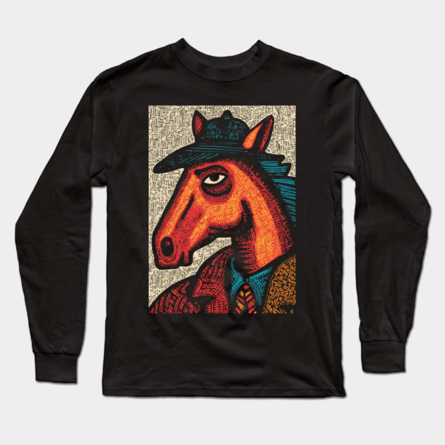 Surreal Horse Racing Gambler Pony Long Sleeve T-Shirt by TuncGK