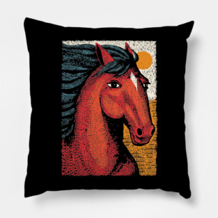 Majestic Handsome Horse Portrait Vintage Style Pillow