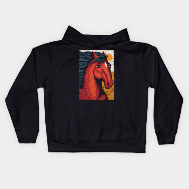 Majestic Handsome Horse Portrait Vintage Style Kids Hoodie by TuncGK
