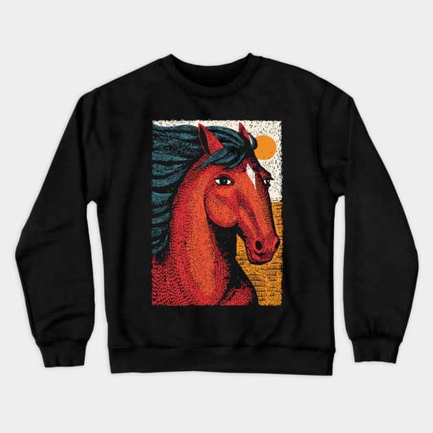 Majestic Handsome Horse Portrait Vintage Style Crewneck Sweatshirt by TuncGK