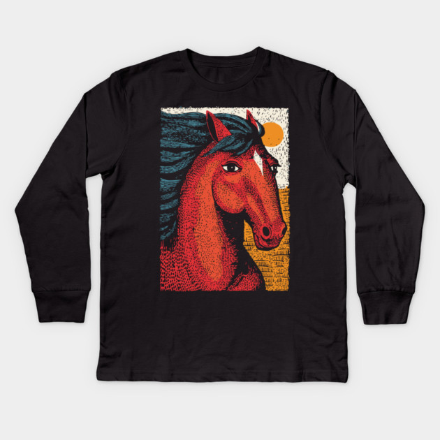 Majestic Handsome Horse Portrait Vintage Style Kids Long Sleeve T-Shirt by TuncGK
