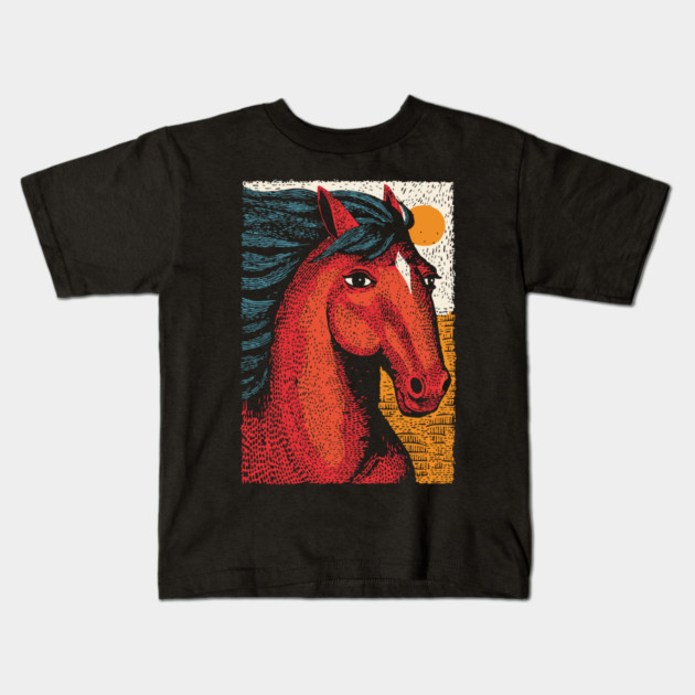 Majestic Handsome Horse Portrait Vintage Style Kids T-Shirt by TuncGK