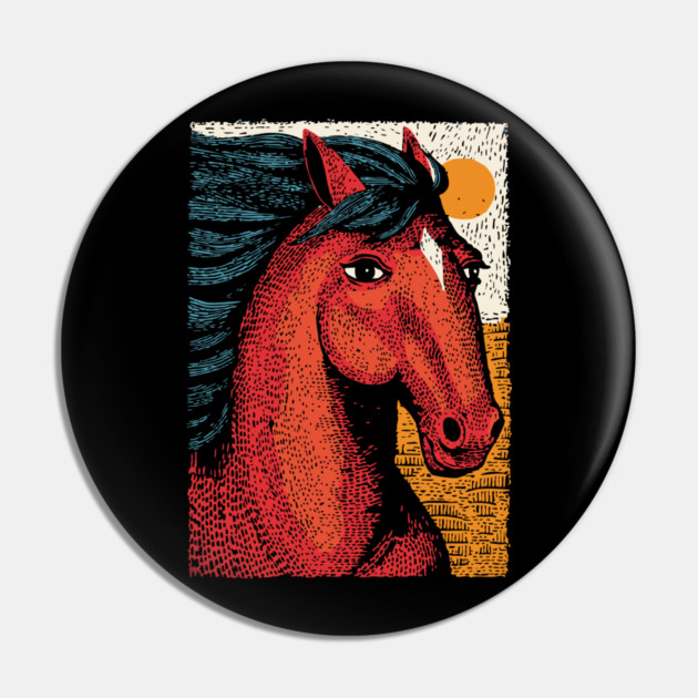 Majestic Handsome Horse Portrait Vintage Style Pin by TuncGK