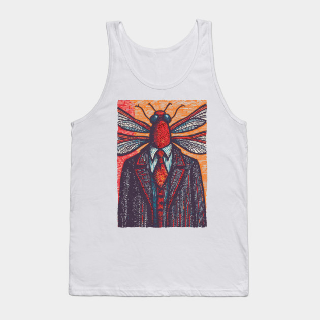 Surreal Dragonfly Head in Corporate Attire Artistic Design Tank Top by TuncGK