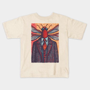 Surreal Dragonfly Head in Corporate Attire Artistic Design Kids T-Shirt