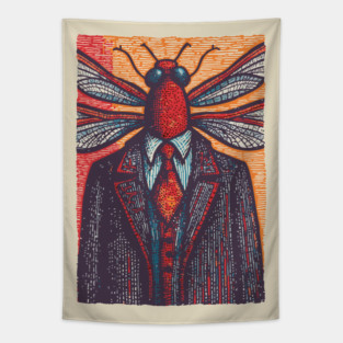 Surreal Dragonfly Head in Corporate Attire Artistic Design Tapestry