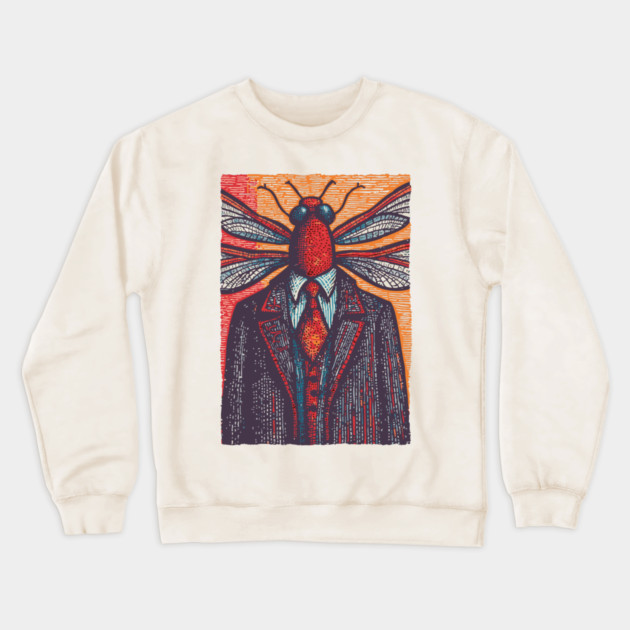 Surreal Dragonfly Head in Corporate Attire Artistic Design Crewneck Sweatshirt by TuncGK