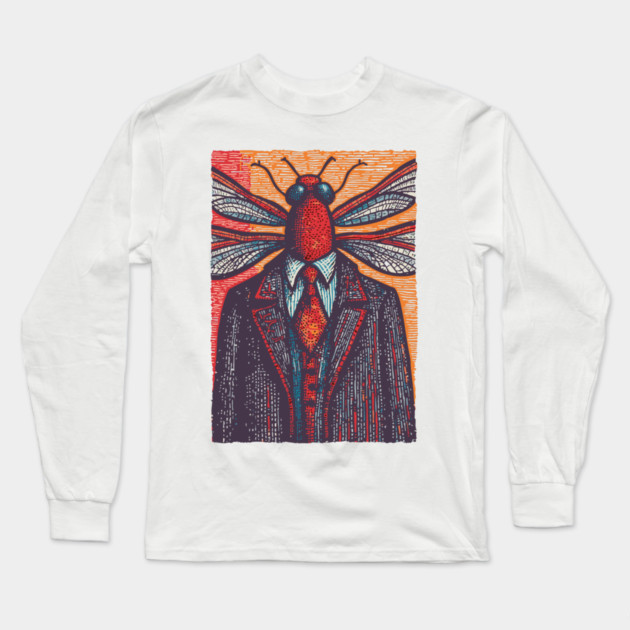 Surreal Dragonfly Head in Corporate Attire Artistic Design Long Sleeve T-Shirt by TuncGK