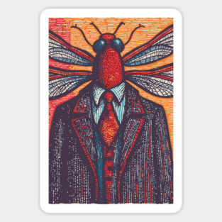 Surreal Dragonfly Head in Corporate Attire Artistic Design Magnet