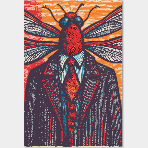 Surreal Dragonfly Head in Corporate Attire Artistic Design Wall Art by TuncGK