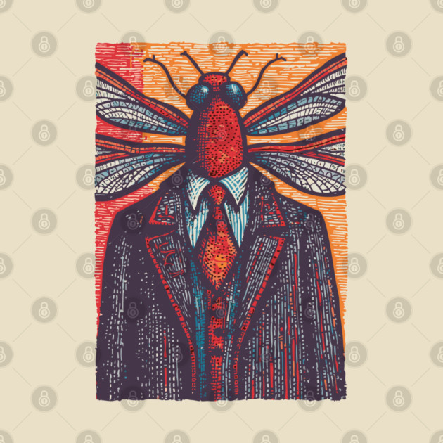 Surreal Dragonfly Head in Corporate Attire Artistic Design by TuncGK